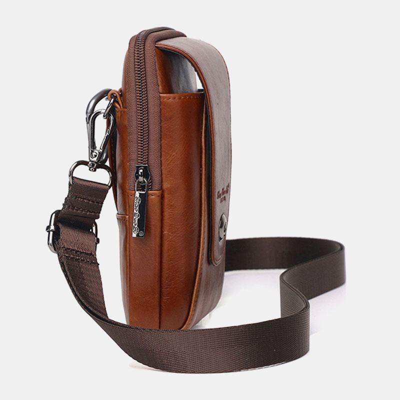 Męska Torba Z Prawdziwej Skóry W Stylu Vintage Multi-card Slot 6.5 Cala Mini Torba Na Telefon Torba Crossbody Torba Na Pas Torba Ze Skóry Bydlęcej