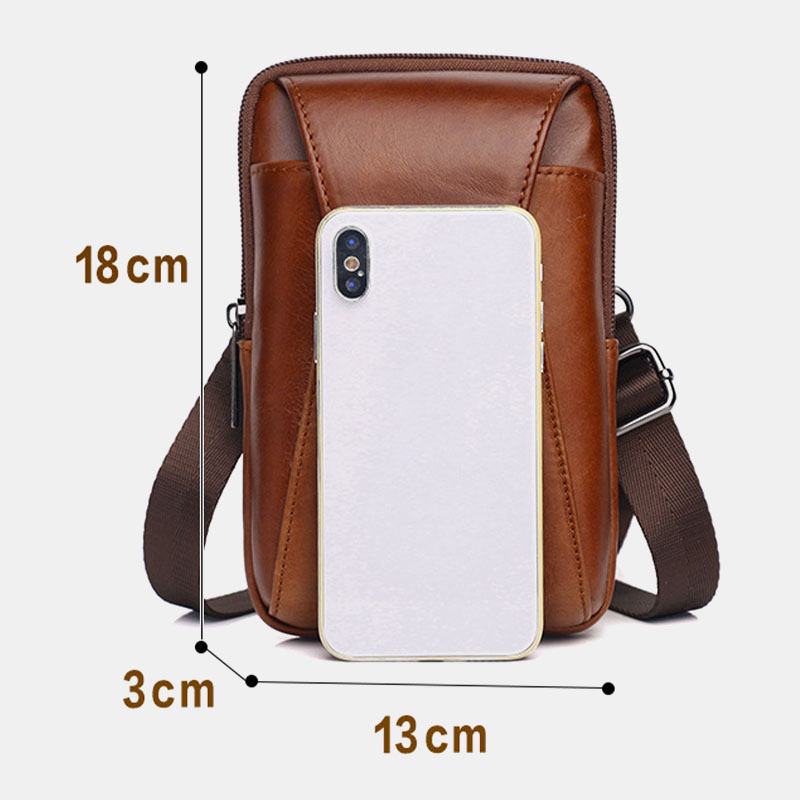 Męska Torba Z Prawdziwej Skóry W Stylu Vintage Multi-card Slot 6.5 Cala Mini Torba Na Telefon Torba Crossbody Torba Na Pas Torba Ze Skóry Bydlęcej