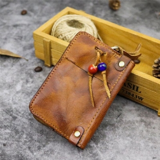 Męska Torba Z Prawdziwej Skóry Wykonana Ze Starych Koralików Casual Small Car Keychain Bag Coin Bag Wallet