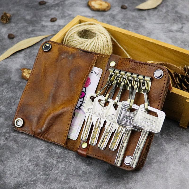 Męska Torba Z Prawdziwej Skóry Wykonana Ze Starych Koralików Casual Small Car Keychain Bag Coin Bag Wallet
