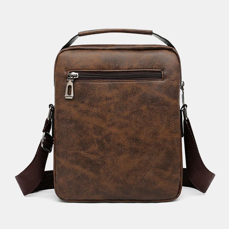 Męska Torba Z Teksturą Na Zamek Błyskawiczny Torba Przez Ramię Pu Leather Vintage Multi-pocket Torba Na Ramię Torebka