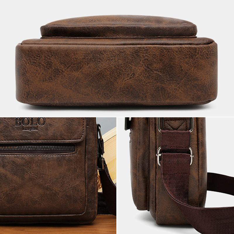 Męska Torba Z Teksturą Na Zamek Błyskawiczny Torba Przez Ramię Pu Leather Vintage Multi-pocket Torba Na Ramię Torebka