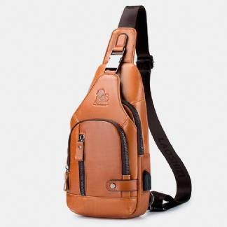 Męska Torba Z Wieloma Kieszeniami Ze Skóry Bydlęcej Do Ładowania Na Klatkę Piersiową Outdoor Travel Anti-theft Crossbody Torba Na Ramię