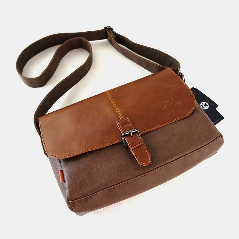 Męska Torba Ze Skóry Pu O Dużej Pojemności Anti-theft Cover Zipper Vintage Casual Messenger Bag Torba Na Ramię Crossbody