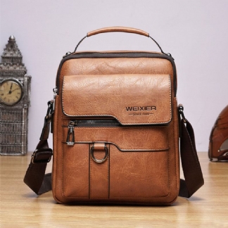 Męska Torba Ze Skóry Pu Retro Business O Dużej Pojemności Multi-pocket Solid Color Torba Na Ramię Crossbody