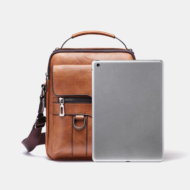 Męska Torba Ze Skóry Pu Retro Business O Dużej Pojemności Multi-pocket Solid Color Torba Na Ramię Crossbody