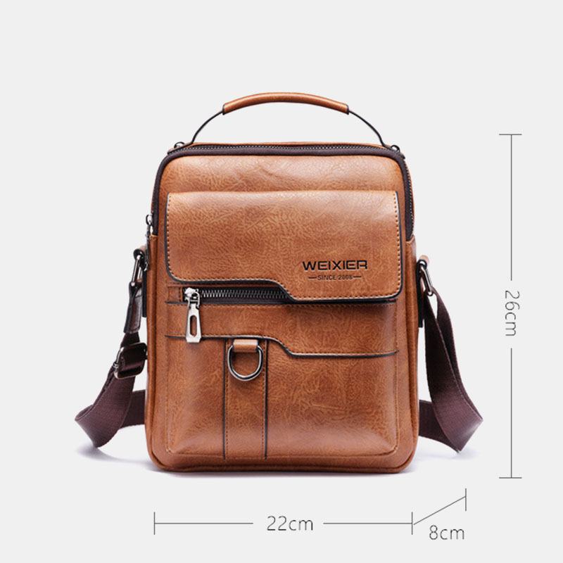 Męska Torba Ze Skóry Pu Retro Business O Dużej Pojemności Multi-pocket Solid Color Torba Na Ramię Crossbody