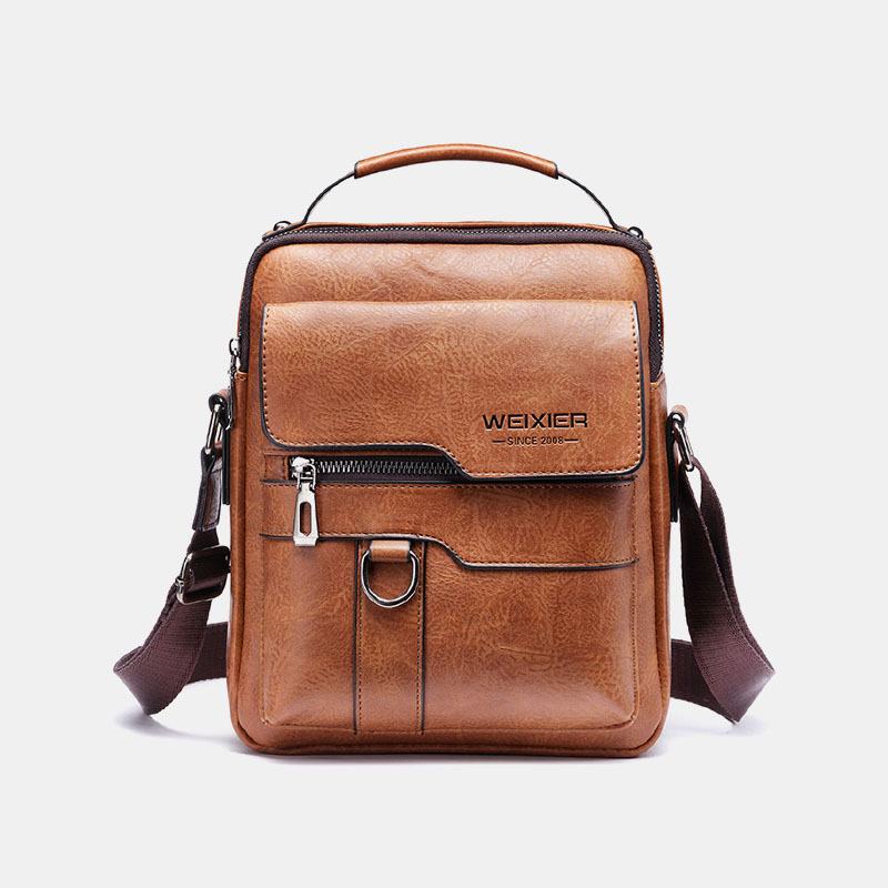 Męska Torba Ze Skóry Pu Retro Business O Dużej Pojemności Multi-pocket Solid Color Torba Na Ramię Crossbody