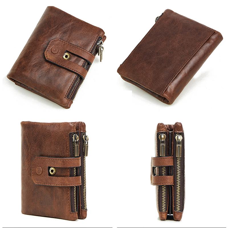 Męska Torebka Z Prawdziwej Skóry W Stylu Vintage Z Wieloma Gniazdami Na Zamek Błyskawiczny Anti-theft Small Short Wallet Purse