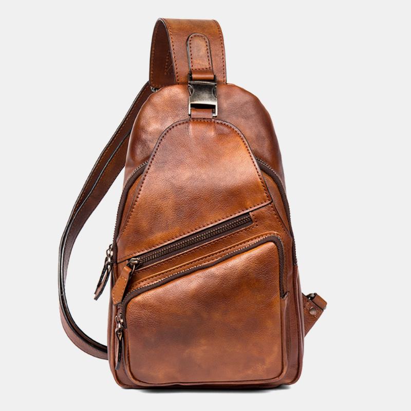 Męska Wielofunkcyjna Odporna Na Ścieranie Torba Na Klatkę Piersiową Vintage Pu Skórzane Torby Crossbody O Dużej Pojemności