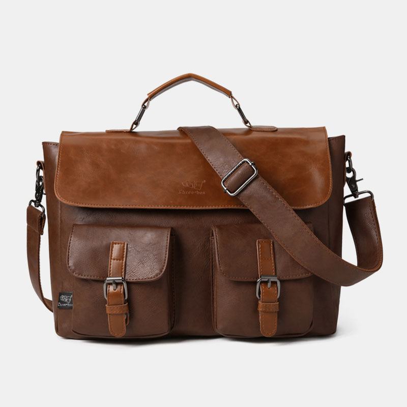 Męska Wielofunkcyjna Podwójna Przednia Kieszeń Torba Nauczyciela W Stylu Vintage 14-calowa Torba Na Laptopa Torba Na Ramię Crossbody