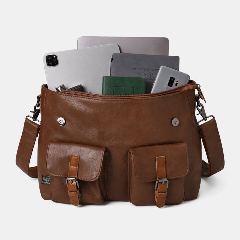 Męska Wielofunkcyjna Podwójna Przednia Kieszeń Torba Nauczyciela W Stylu Vintage 14-calowa Torba Na Laptopa Torba Na Ramię Crossbody