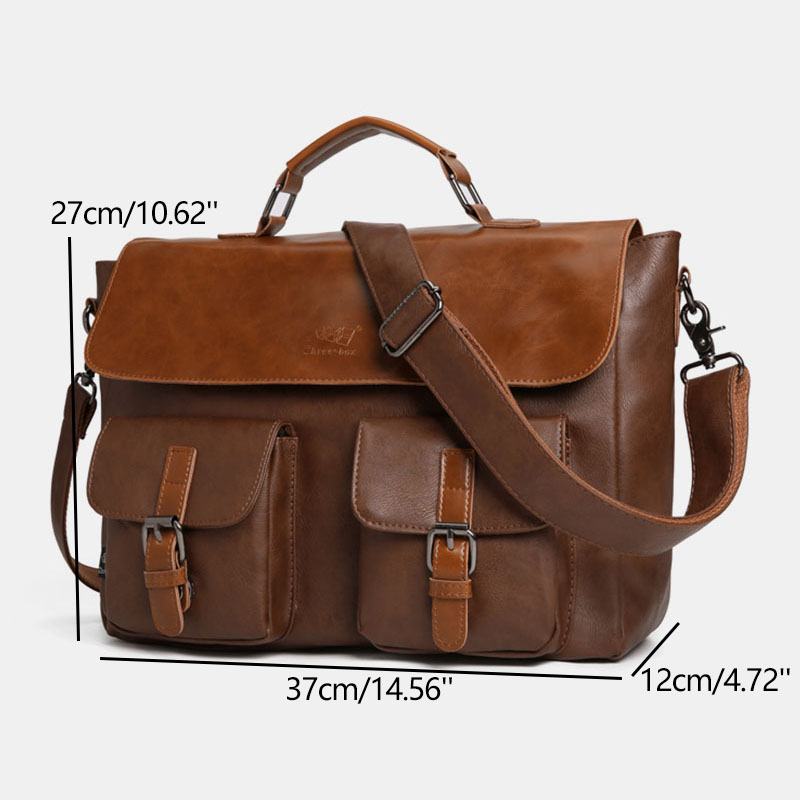 Męska Wielofunkcyjna Podwójna Przednia Kieszeń Torba Nauczyciela W Stylu Vintage 14-calowa Torba Na Laptopa Torba Na Ramię Crossbody