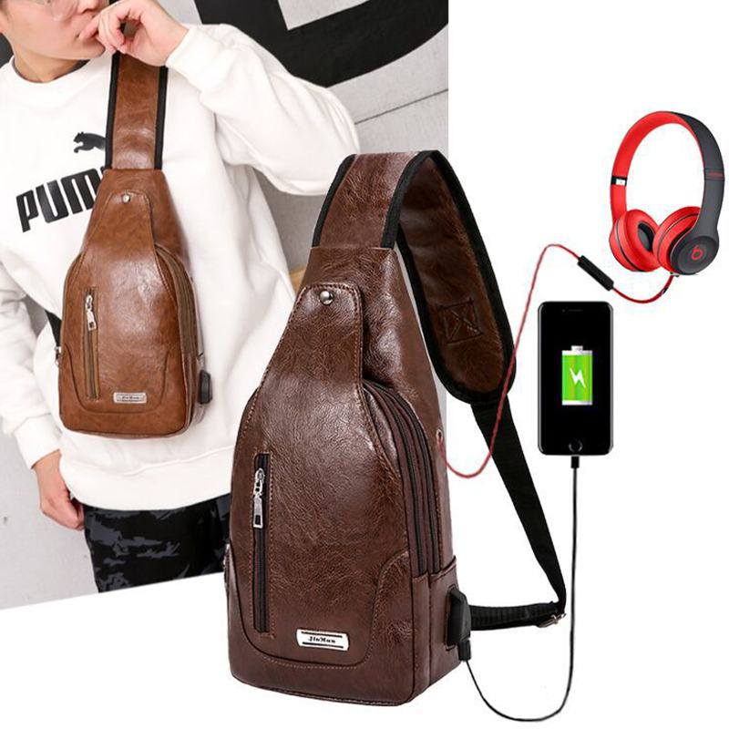 Męska Wielofunkcyjna Torba Usb Crossbody Torba Na Klatkę Piersiową Torba Na Ramię Business Outdoor