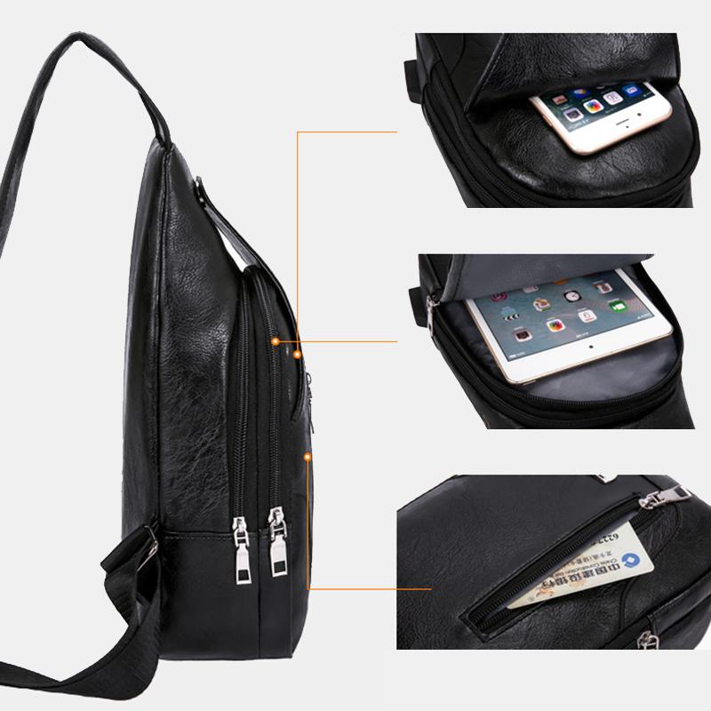 Męska Wielofunkcyjna Torba Usb Crossbody Torba Na Klatkę Piersiową Torba Na Ramię Business Outdoor