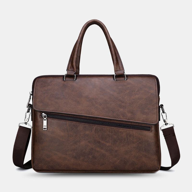 Męska Wielofunkcyjna Torba Ze Skóry Pu Anti-theft Vintage Business Messenger Bag Torba Przez Ramię Torebka Torba Na Ramię