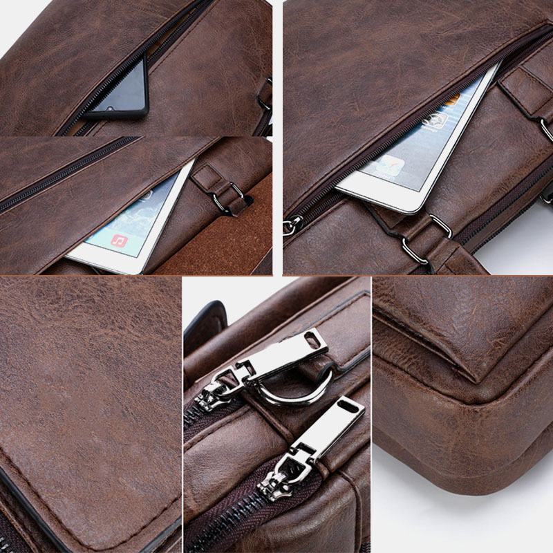 Męska Wielofunkcyjna Torba Ze Skóry Pu Anti-theft Vintage Business Messenger Bag Torba Przez Ramię Torebka Torba Na Ramię