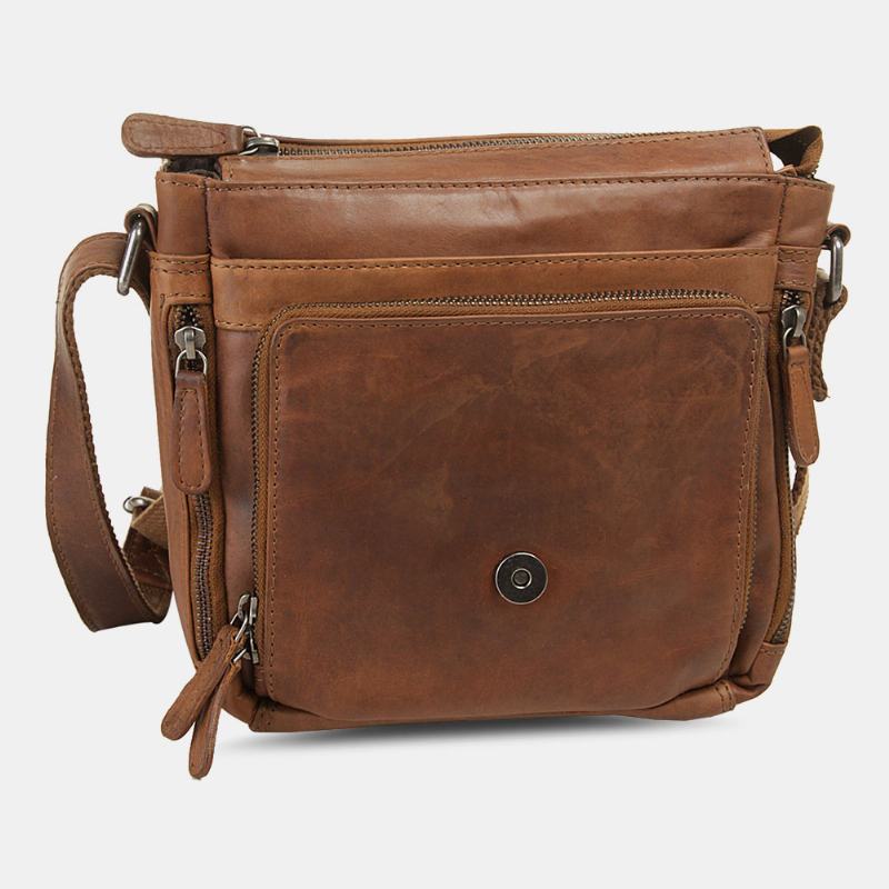 Męska Wodoodporna Wielowarstwowa Torba Crossbody Z Zamkiem Błyskawicznym Faux Leather Soft Messenger Bag Anti-theft Sling Bag