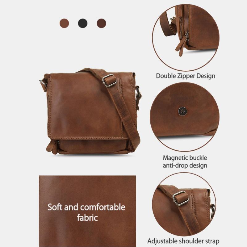 Męska Wodoodporna Wielowarstwowa Torba Crossbody Z Zamkiem Błyskawicznym Faux Leather Soft Messenger Bag Anti-theft Sling Bag