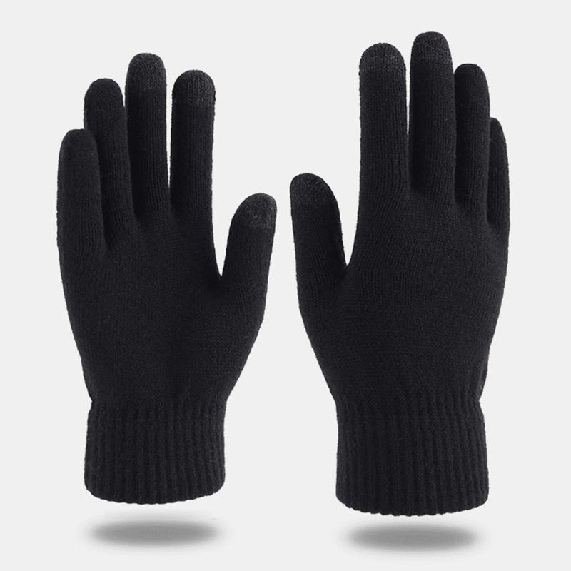 Męska Zimowa Ochrona Przed Chłodem Ciepłe Wełniane Rękawiczki Z Pełnymi Palcami Zagęścić Plus Aksamitne Rękawiczki Gimnastyczne Z Trzema Palcami Z Ekranem Dotykowym