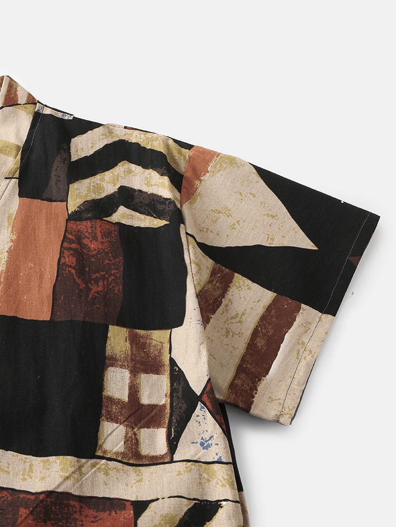 Męski Abstrakcyjny Patchworkowy Z Dekoltem W Szpic Kieszonkowa Piżama Do Sauny
