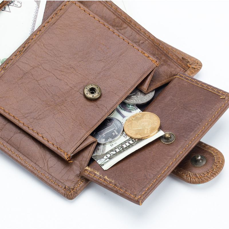 Męski Bifold Krótki Portfel Vintage Skórzany Uchwyt Na Karty Z Wieloma Gniazdami Na Karty Hasp Coin Bag