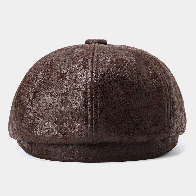 Męski CZapka Gazecierz Pęknięty Pu Skórzany Retro Beret CZapki