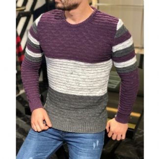 Męski Dopasowany Kolorystycznie Sweter W Paski W Paski