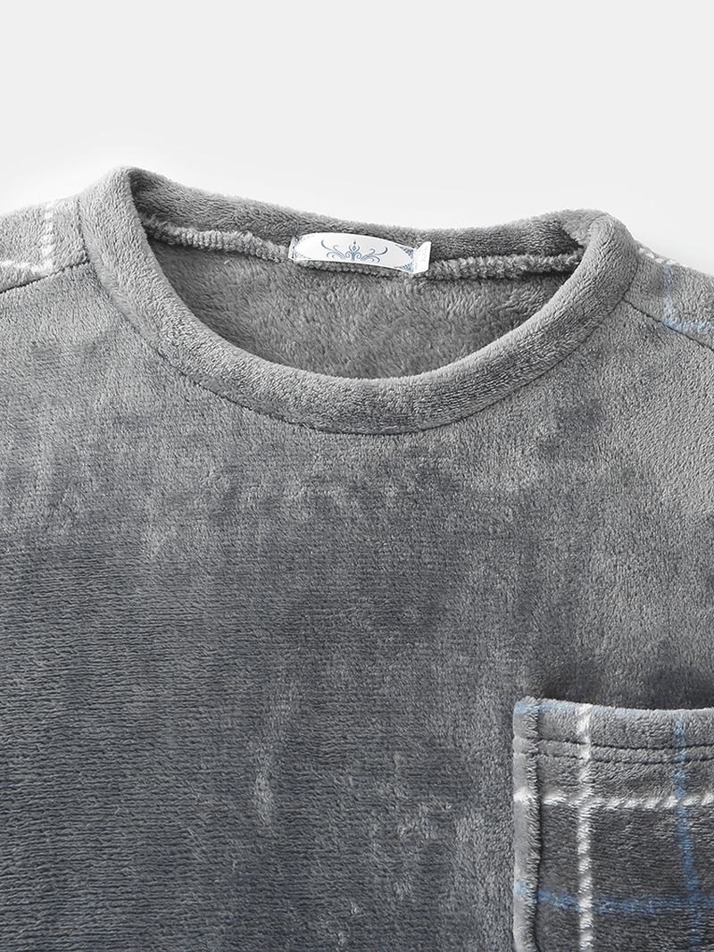 Męski Flanelowy Patchworkowy Sweter W Kratę Ciepły Zagęszczony Luźne Spodnie Zestaw Piżamy Domowej
