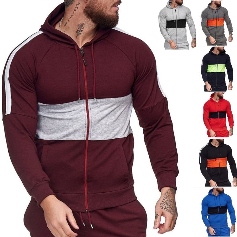 Męski Kardigan Sportowy Slim Sweter Kolorowy Blok Moda Casual Jacket Tops