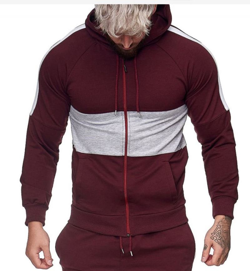 Męski Kardigan Sportowy Slim Sweter Kolorowy Blok Moda Casual Jacket Tops