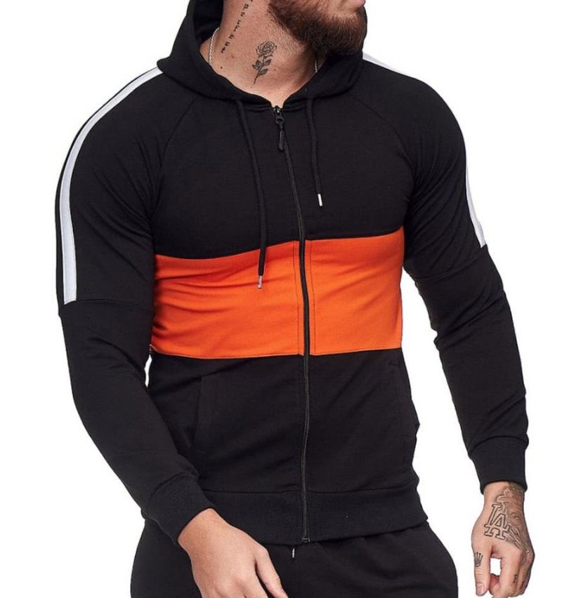 Męski Kardigan Sportowy Slim Sweter Kolorowy Blok Moda Casual Jacket Tops