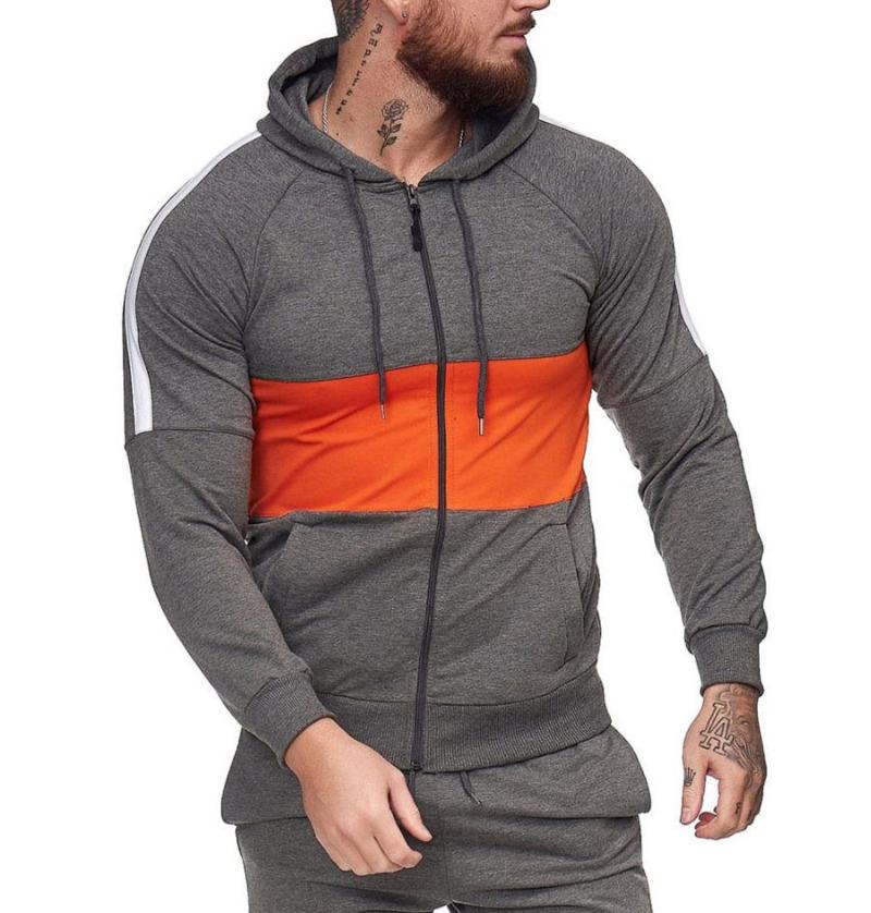 Męski Kardigan Sportowy Slim Sweter Kolorowy Blok Moda Casual Jacket Tops