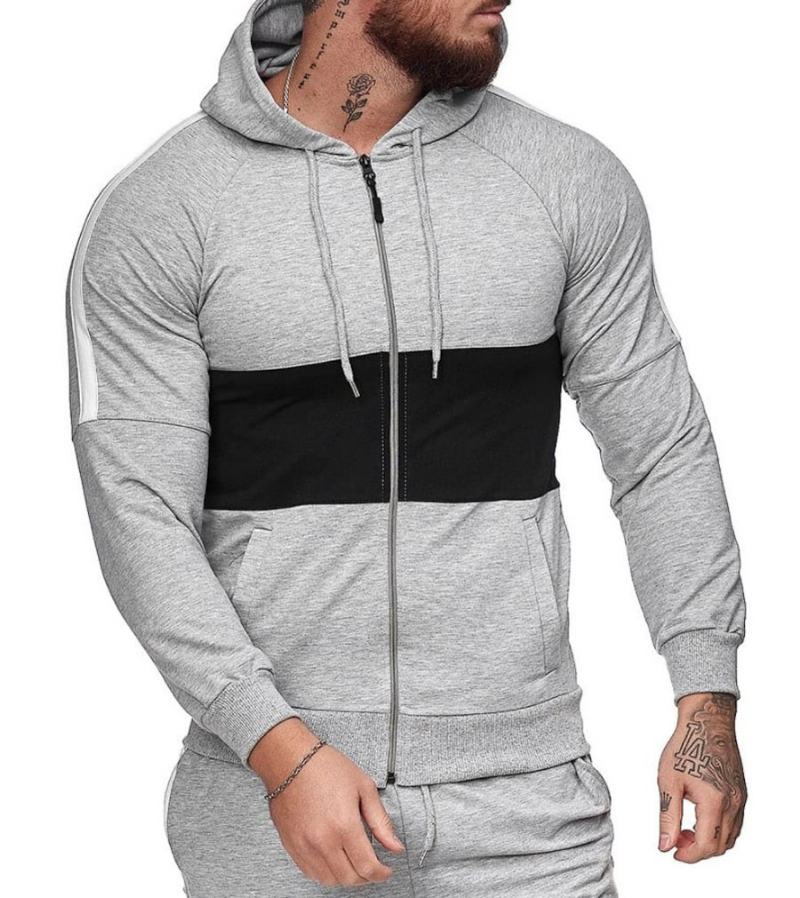 Męski Kardigan Sportowy Slim Sweter Kolorowy Blok Moda Casual Jacket Tops