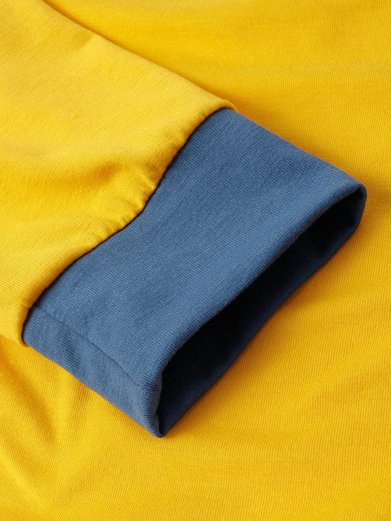 Męski Kontrastowy Kolor Patchwork Zapinany Na Okrągły Dekolt Kombinezon Home Lounge Jednoczęściowa Piżama