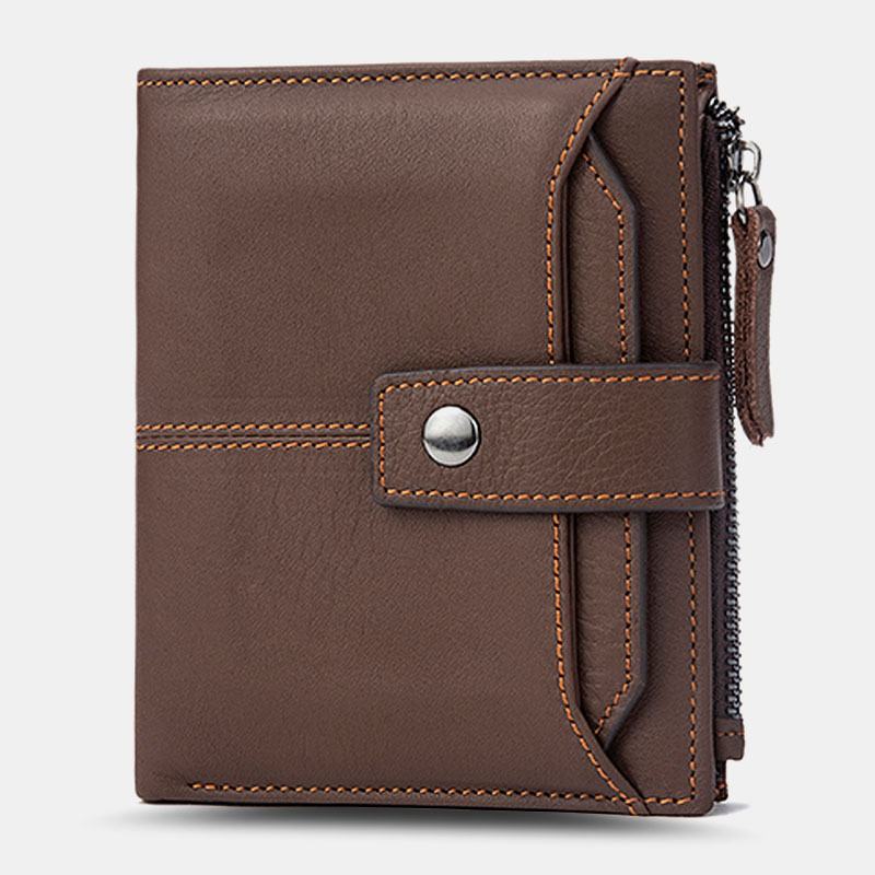 Męski Krótki Portfel Blokujący Bifold Retro Casual Multi-card Slot Card Holder Portfel Prawa Jazdy Ze Skóry Bydlęcej