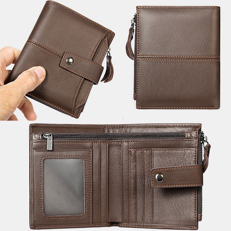 Męski Krótki Portfel Blokujący Bifold Retro Casual Multi-card Slot Card Holder Portfel Prawa Jazdy Ze Skóry Bydlęcej