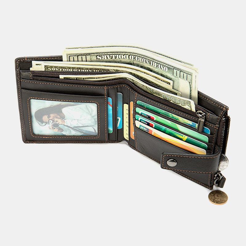 Męski Krótki Portfel Blokujący Bifold Retro Casual Multi-card Slot Card Holder Portfel Prawa Jazdy Ze Skóry Bydlęcej