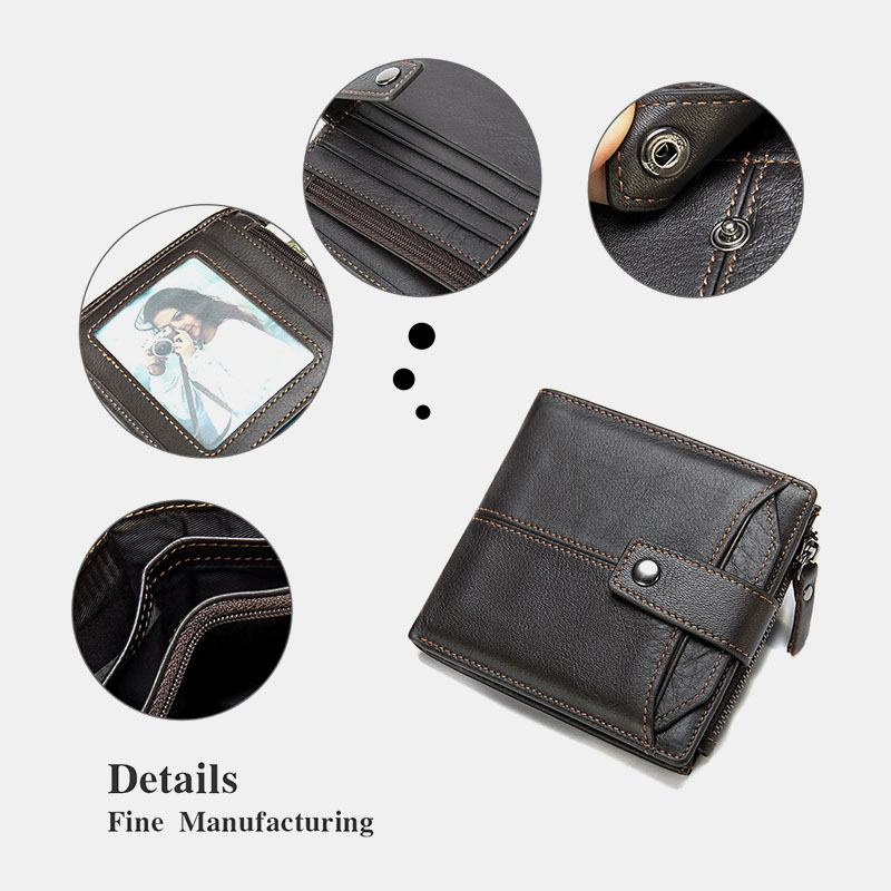 Męski Krótki Portfel Blokujący Bifold Retro Casual Multi-card Slot Card Holder Portfel Prawa Jazdy Ze Skóry Bydlęcej