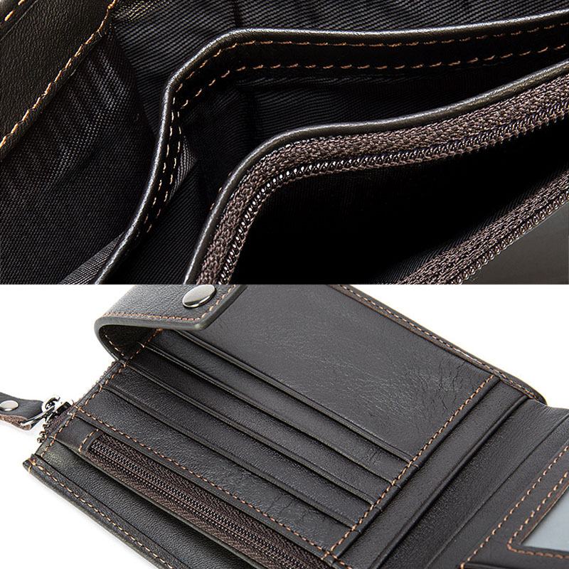 Męski Krótki Portfel Blokujący Bifold Retro Casual Multi-card Slot Card Holder Portfel Prawa Jazdy Ze Skóry Bydlęcej