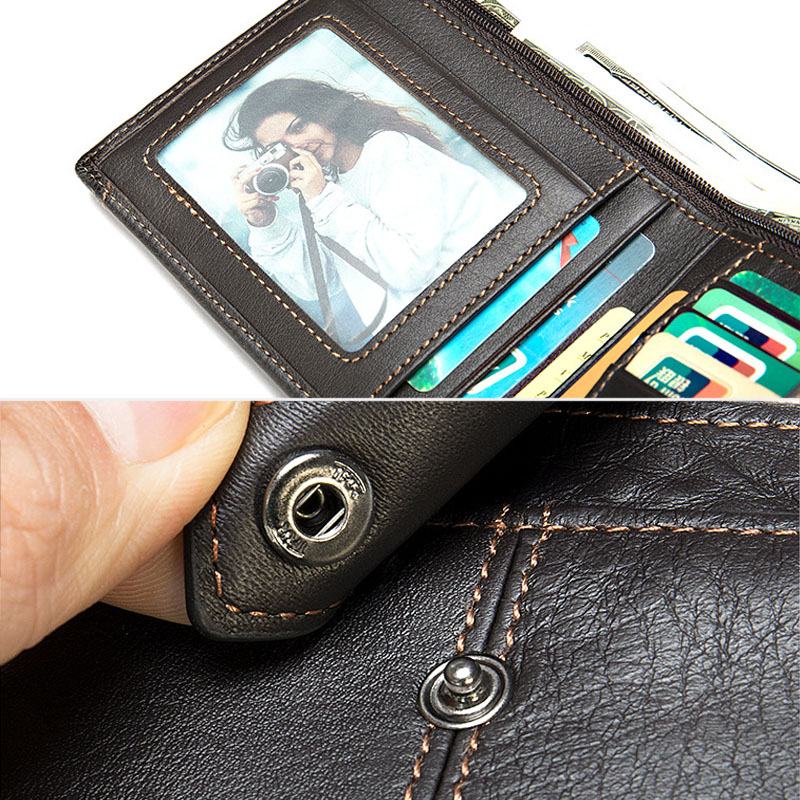 Męski Krótki Portfel Blokujący Bifold Retro Casual Multi-card Slot Card Holder Portfel Prawa Jazdy Ze Skóry Bydlęcej