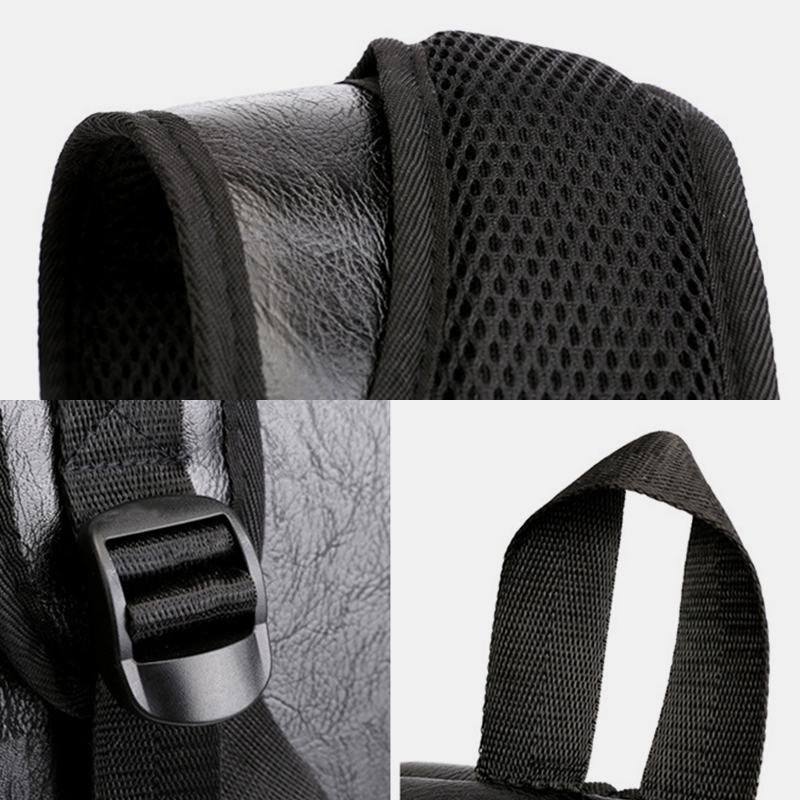 Męski Plecak Usb Do Ładowania Faux Leather Business Retro O Dużej Pojemności Wodoodporny Plecak Na Laptopa 15.6 Cala