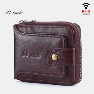 Męski Portfel Blokujący Z Prawdziwej Skóry Vintage Organizer Zipper Wallet