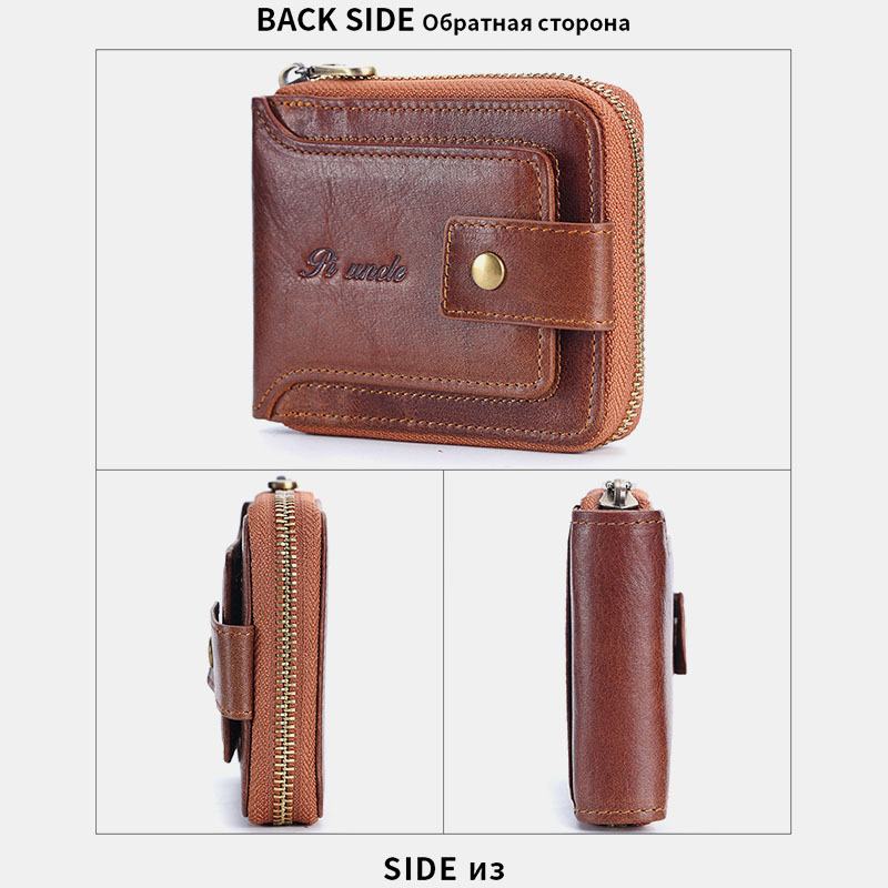 Męski Portfel Blokujący Z Prawdziwej Skóry Vintage Organizer Zipper Wallet