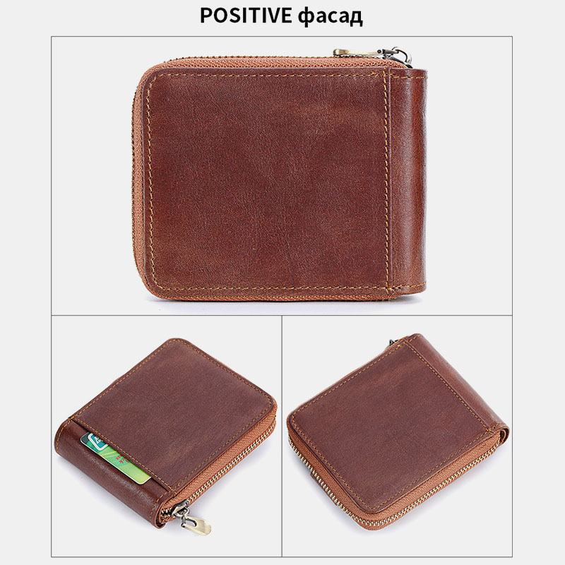 Męski Portfel Blokujący Z Prawdziwej Skóry Vintage Organizer Zipper Wallet