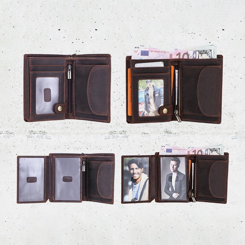 Męski Portfel Z Prawdziwej Skóry Trifold Anti-theft Brush Multi-card Slot Card Holder Portmonetka Klip Na Pieniądze