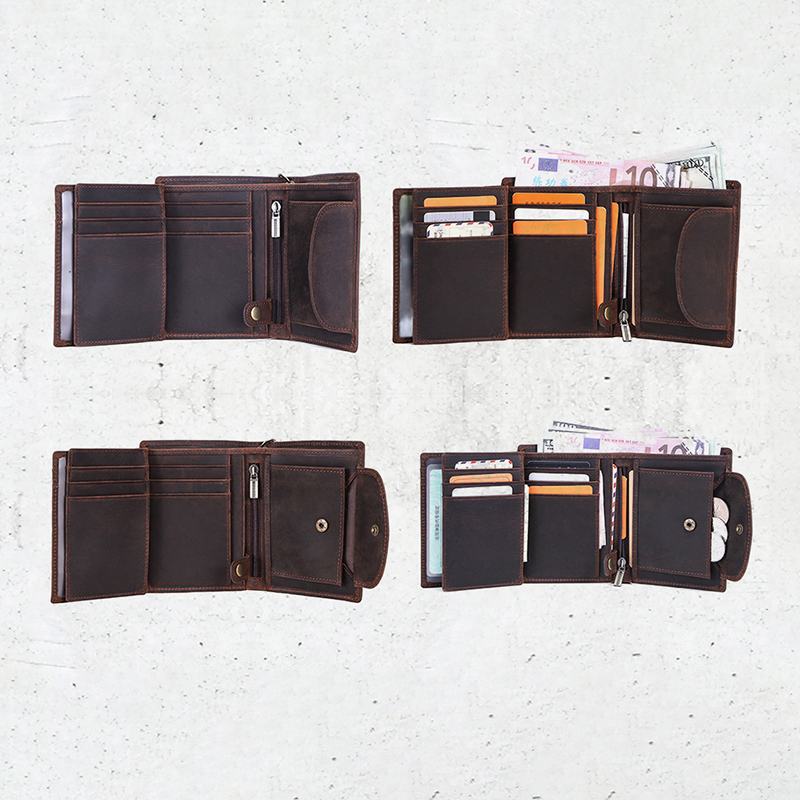 Męski Portfel Z Prawdziwej Skóry Trifold Anti-theft Brush Multi-card Slot Card Holder Portmonetka Klip Na Pieniądze