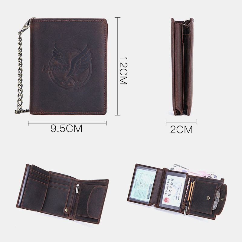 Męski Portfel Z Prawdziwej Skóry Trifold Anti-theft Brush Multi-card Slot Card Holder Portmonetka Klip Na Pieniądze