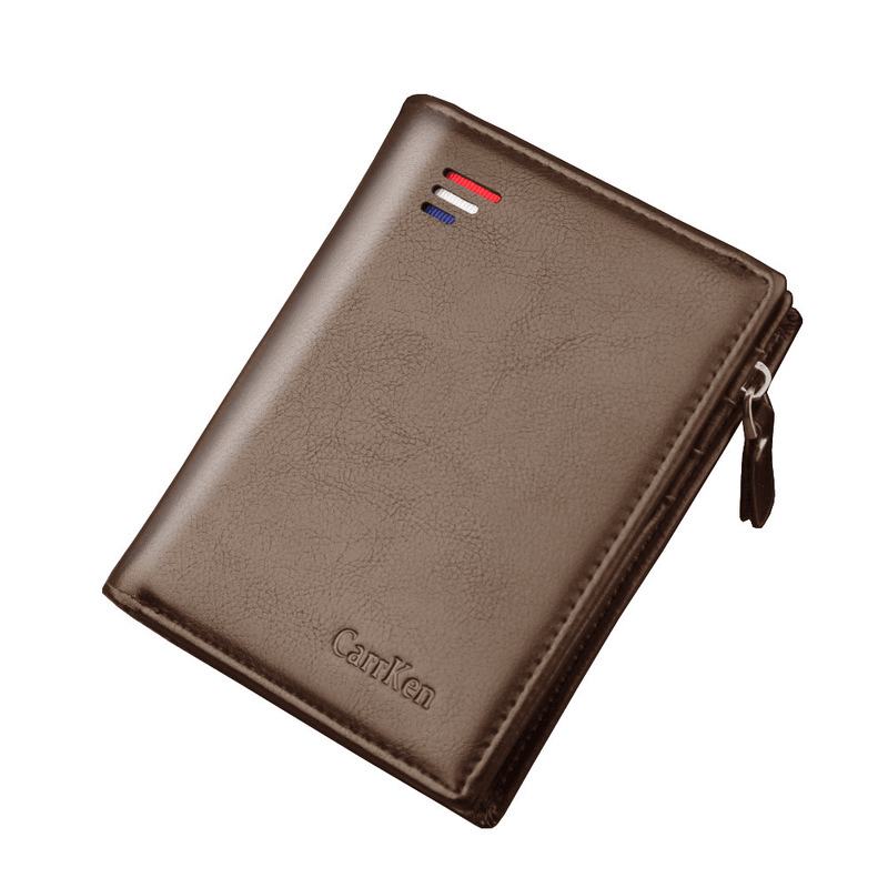 Męski Portfel Ze Skóry Pu Outdoor Travel Retro Zipper Credit Card Id Card Holder Przenośna Torebka Kieszonkowa