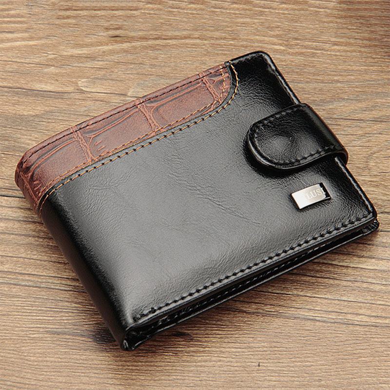 Męski Portfel Ze Sztucznej Skóry W Kontrastowym Kolorze Retro Business Moda Card Holder